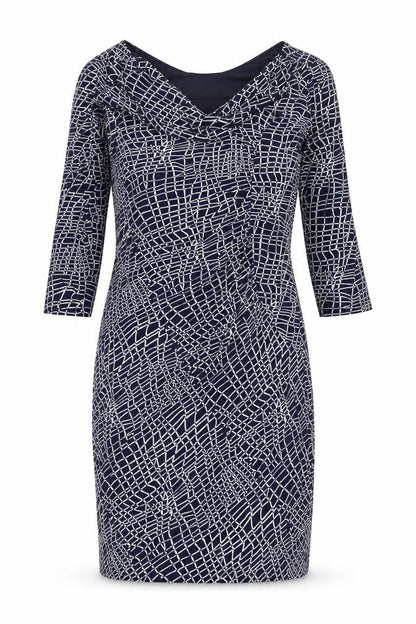 Linea Womens Blue Geometric Polyester Pencil Dress Size 12 Collared Pullover