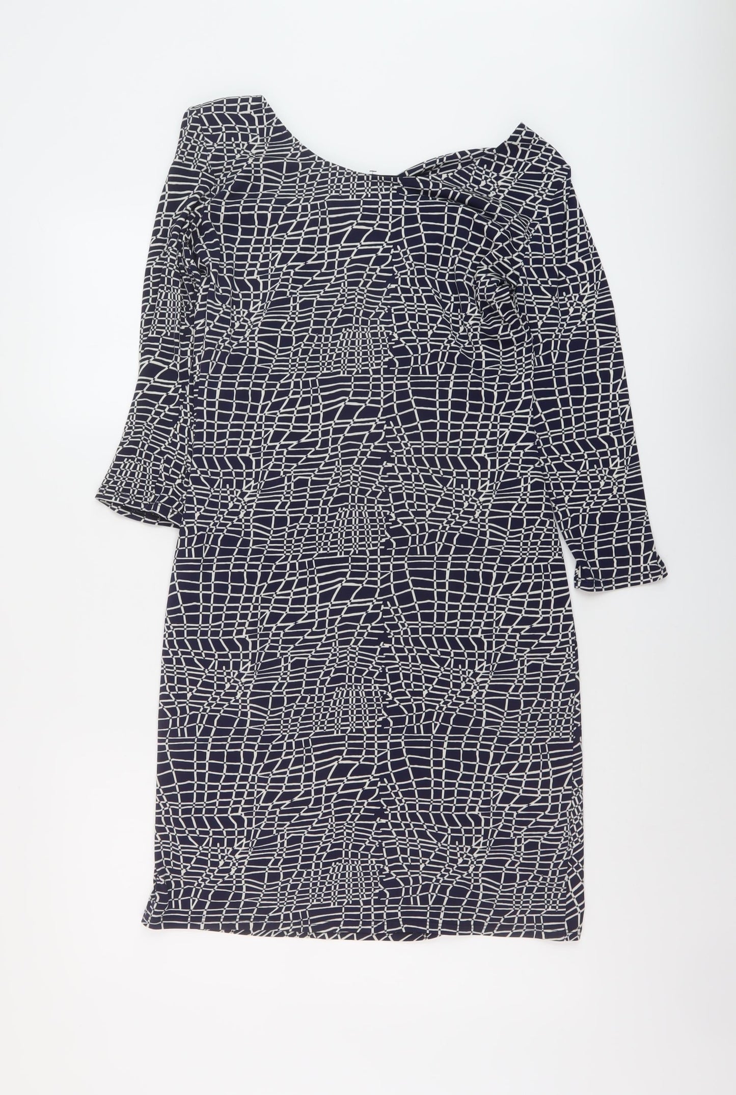 Linea Womens Blue Geometric Polyester Pencil Dress Size 12 Collared Pullover