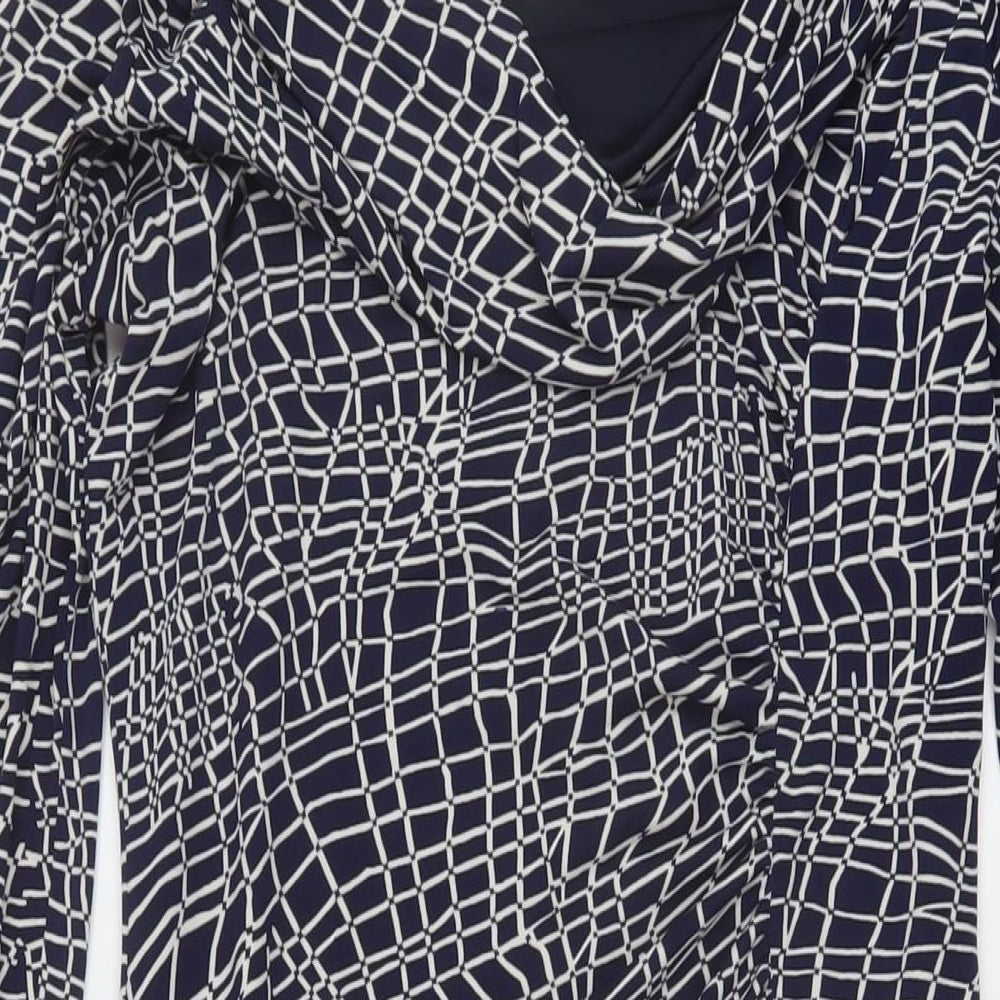 Linea Womens Blue Geometric Polyester Pencil Dress Size 12 Collared Pullover