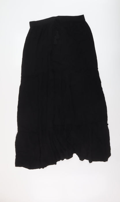 Marks and Spencer Womens Black Viscose A-Line Skirt Size 14 Drawstring