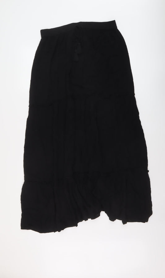 Marks and Spencer Womens Black Viscose A-Line Skirt Size 14 Drawstring
