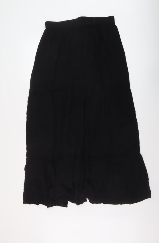 Marks and Spencer Womens Black Viscose A-Line Skirt Size 14 Drawstring