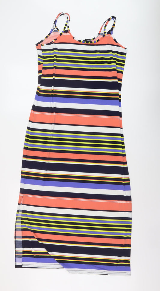 Kaleidoscope Womens Multicoloured Striped Polyester A-Line Size 14 Round Neck Pullover