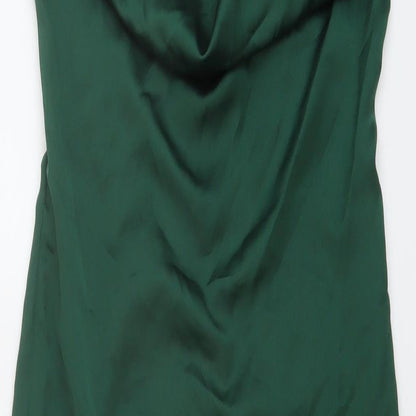PRETTYLITTLETHING Womens Green Polyester Slip Dress Size 6 Cowl Neck Zip