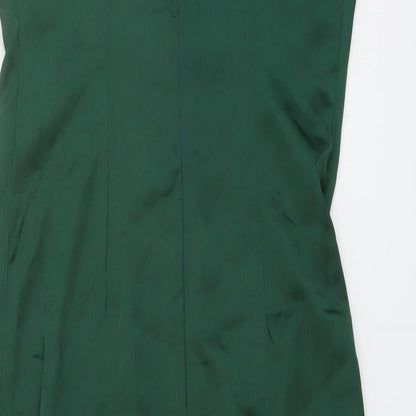 PRETTYLITTLETHING Womens Green Polyester Slip Dress Size 6 Cowl Neck Zip