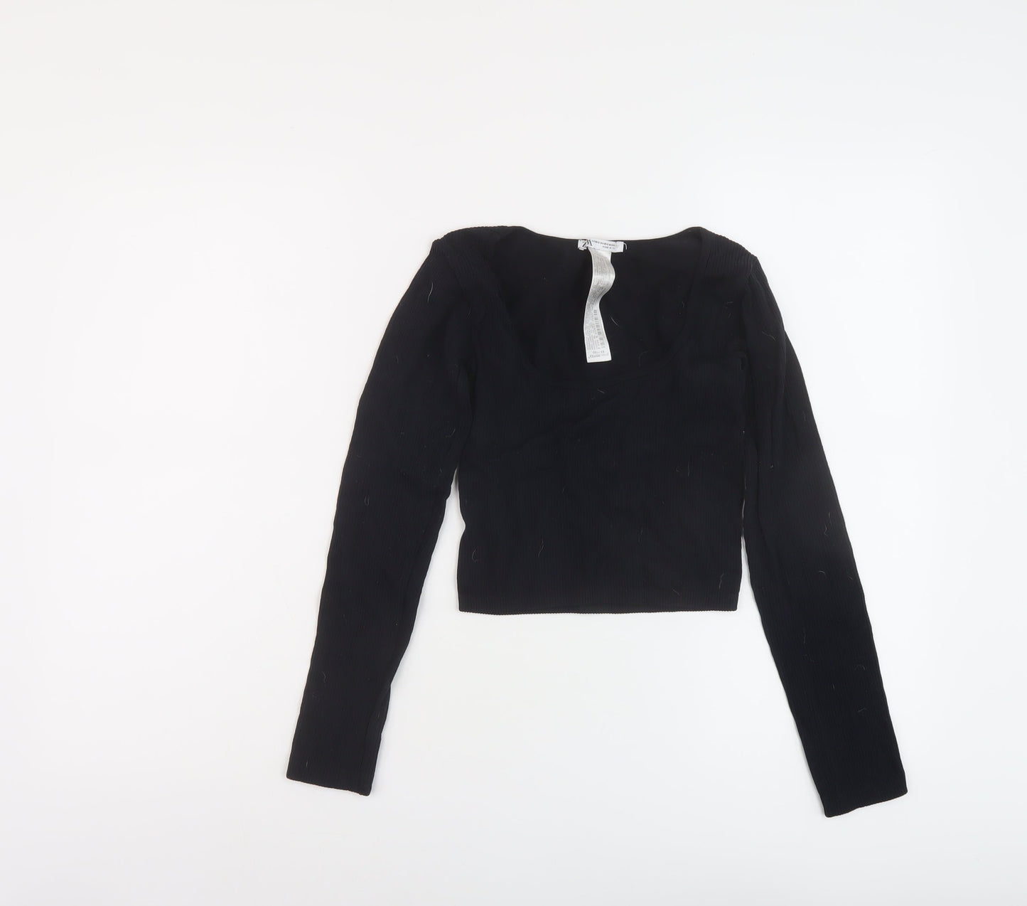 Womens UK Size S Zara Black Cropped T-Shirt