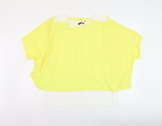 Quiz Womens Yellow Polyester Basic Blouse Size S Round Neck