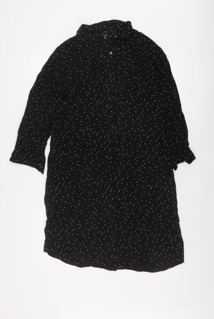 Uniqlo Womens Black Polka Dot Viscose Shirt Dress Size XS Collared Button