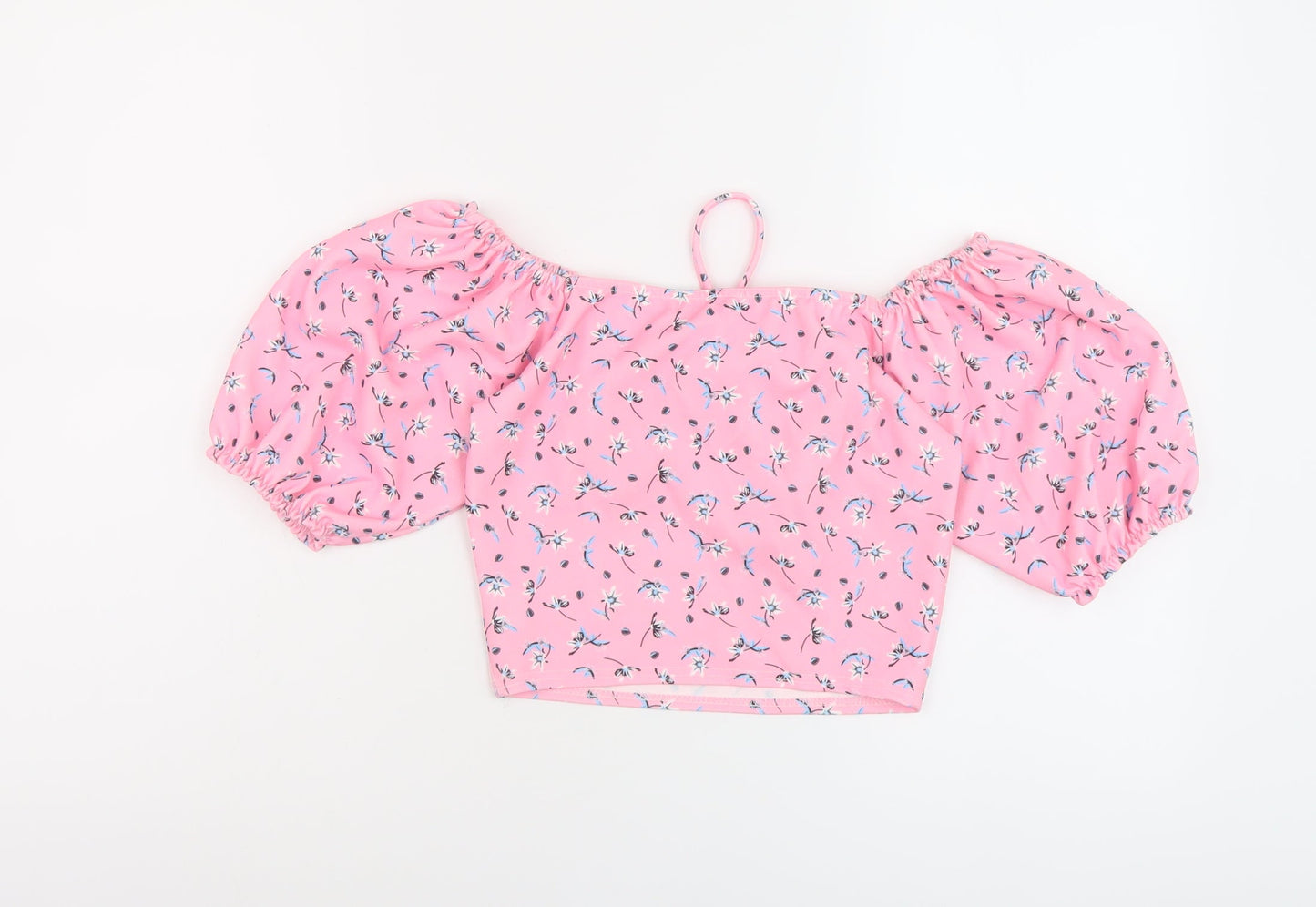 I SAW IT FIRST Womens Pink Geometric Polyester Cropped T-Shirt Size 10 Square Neck