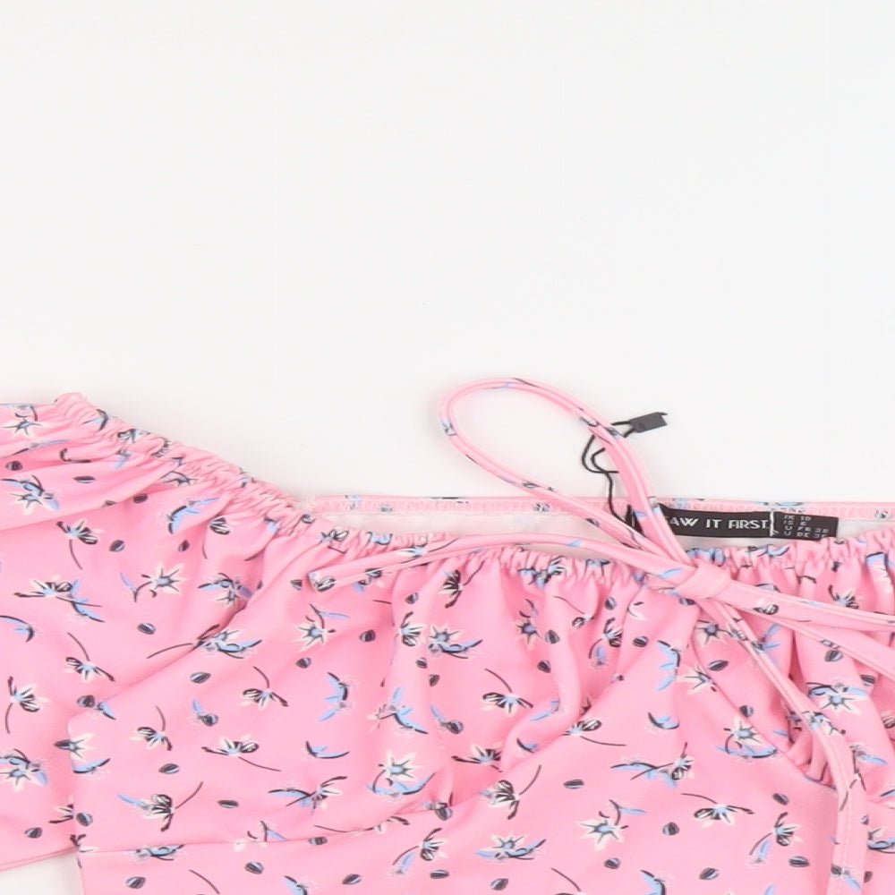 I SAW IT FIRST Womens Pink Geometric Polyester Cropped T-Shirt Size 10 Square Neck