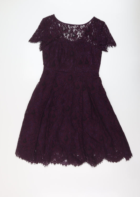 Marks and Spencer Womens Purple Cotton A-Line Size 10 Round Neck Zip