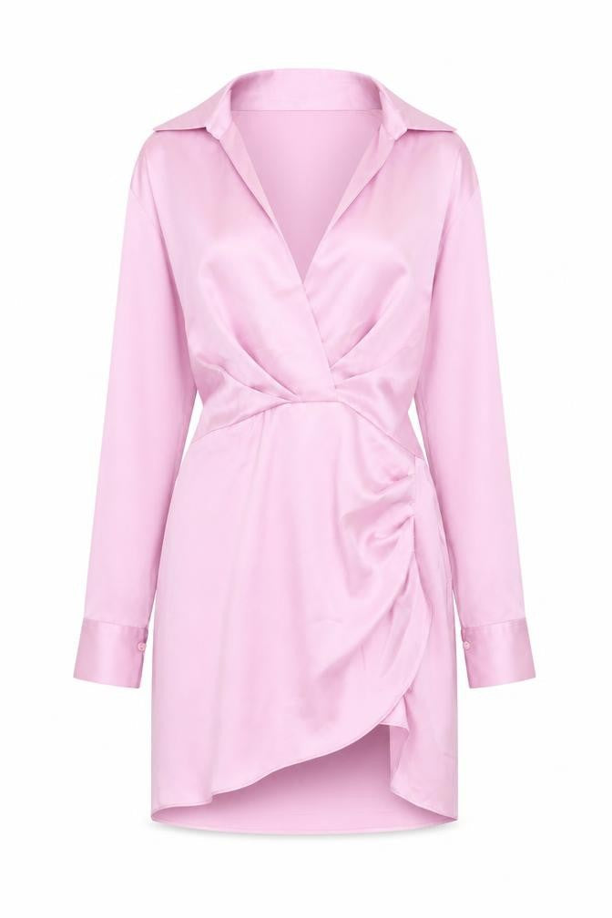 Zara Womens Pink Polyester Shirt Dress Size S V-Neck Zip