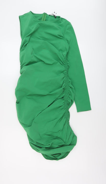 Zara Womens Green Polyester Bodycon Size M Round Neck Zip
