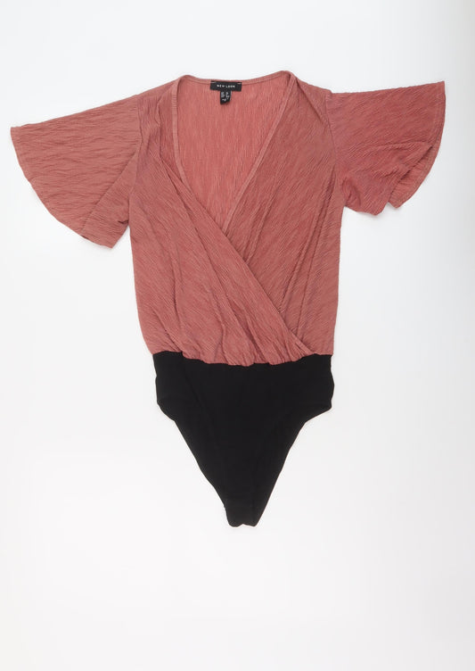 New Look Womens Pink Polyester Bodysuit One-Piece Size 10 Snap