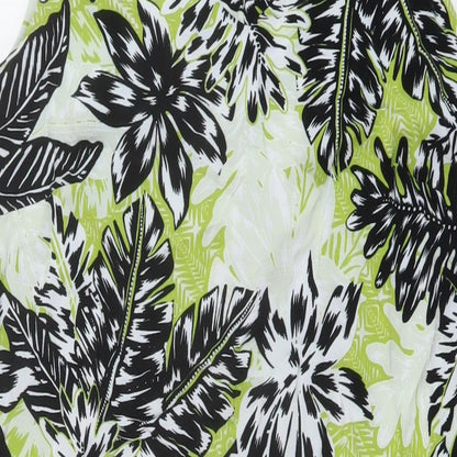 Wallis Womens Green Geometric Viscose Tank Dress Size 14 V-Neck Button
