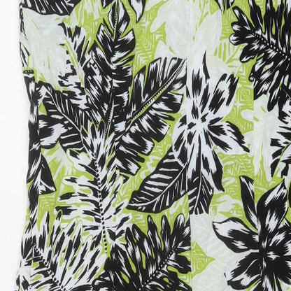 Wallis Womens Green Geometric Viscose Tank Dress Size 14 V-Neck Button
