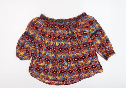 Marks and Spencer Womens Multicoloured Geometric Viscose Basic Blouse Size 10 Round Neck