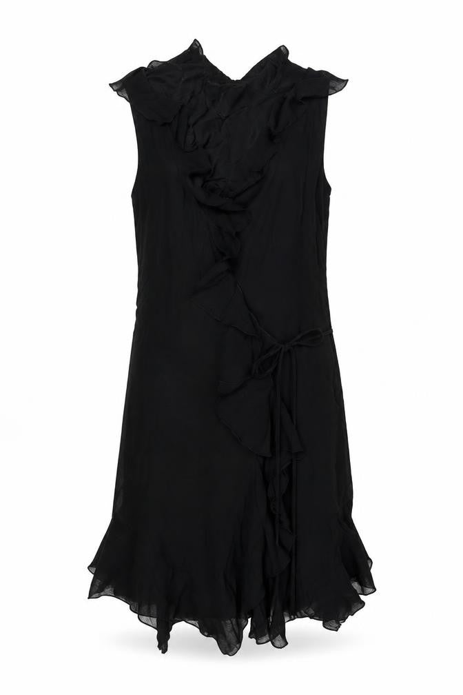 Zara Womens Black Viscose Wrap Dress Size 12 V-Neck Tie - Frill