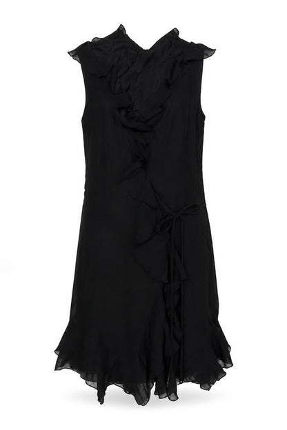 Zara Womens Black Viscose Wrap Dress Size 12 V-Neck Tie - Frill
