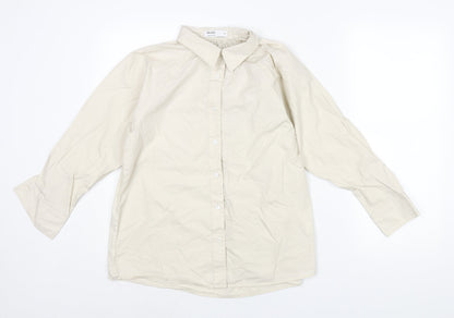Routine Womens Beige Cotton Basic Button-Up Size S Collared - Rouched Detail