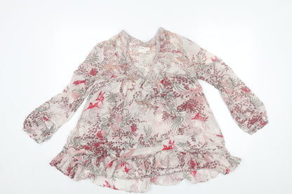 Rutzou Womens Multicoloured Geometric Cotton Basic Blouse Size 8 V-Neck - Frill Floral Print