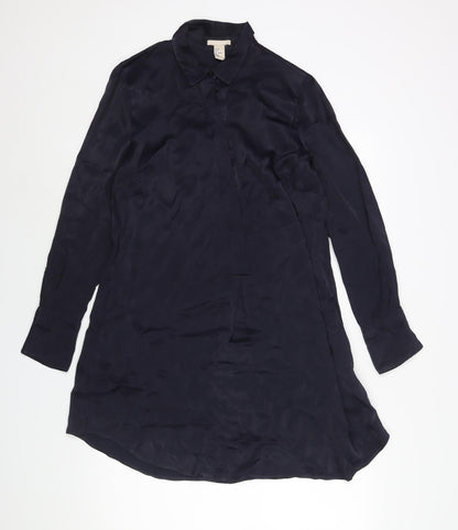 H&M Womens Blue Viscose Shirt Dress Size 10 Collared Button