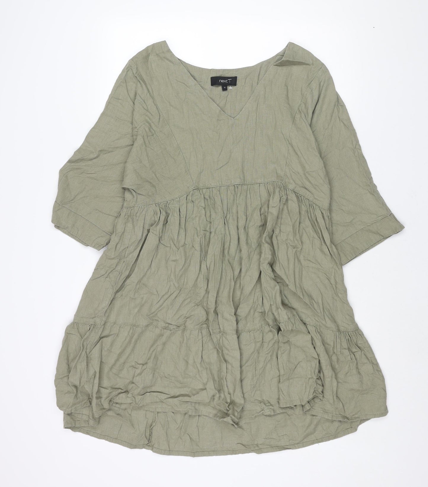 NEXT Womens Green Viscose Shift Size 12 V-Neck Pullover - Smocked