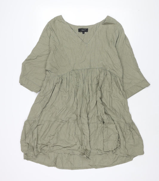 NEXT Womens Green Viscose Shift Size 12 V-Neck Pullover - Smocked