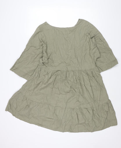 NEXT Womens Green Viscose Shift Size 12 V-Neck Pullover - Smocked