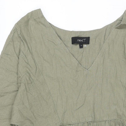 NEXT Womens Green Viscose Shift Size 12 V-Neck Pullover - Smocked