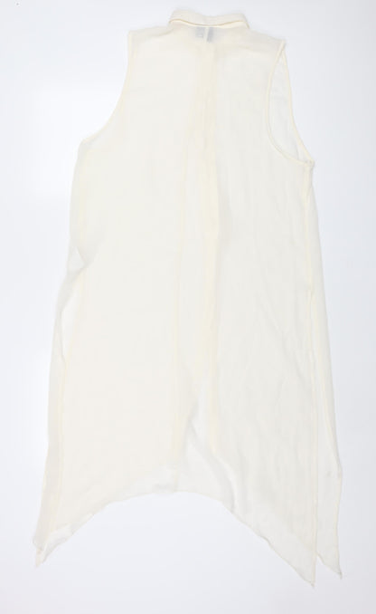 Divided by H&M Womens Ivory Polyester Tunic Blouse Size 10 Collared - Asymmetric Hem Side Slits Semi Sheer