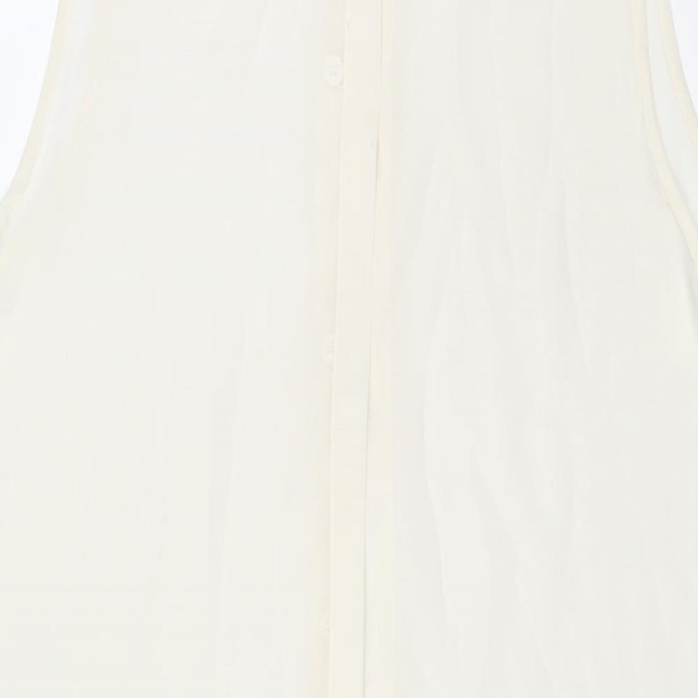 Divided by H&M Womens Ivory Polyester Tunic Blouse Size 10 Collared - Asymmetric Hem Side Slits Semi Sheer