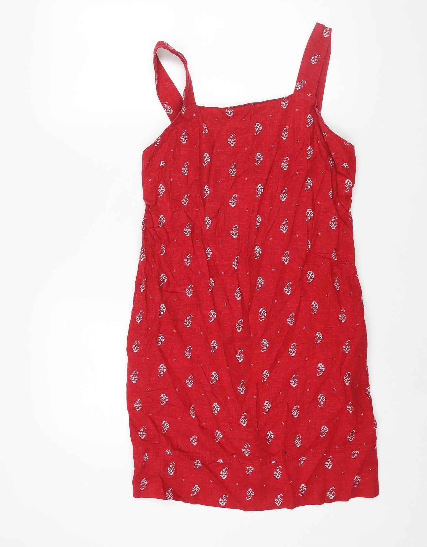 NEXT Womens Red Geometric Viscose Shift Size 10 Square Neck Pullover