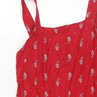 NEXT Womens Red Geometric Viscose Shift Size 10 Square Neck Pullover