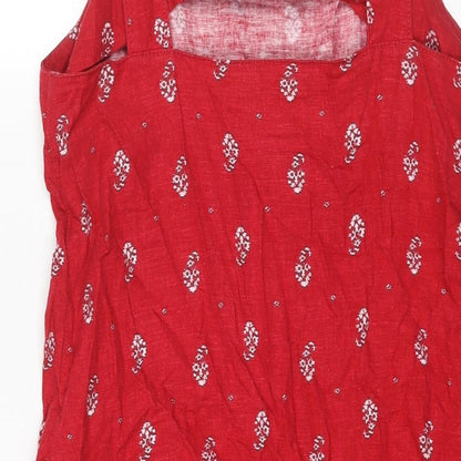 NEXT Womens Red Geometric Viscose Shift Size 10 Square Neck Pullover