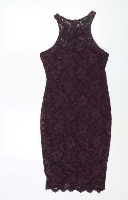 AX Paris Womens Purple Polyester Bodycon Size 12 Round Neck Zip