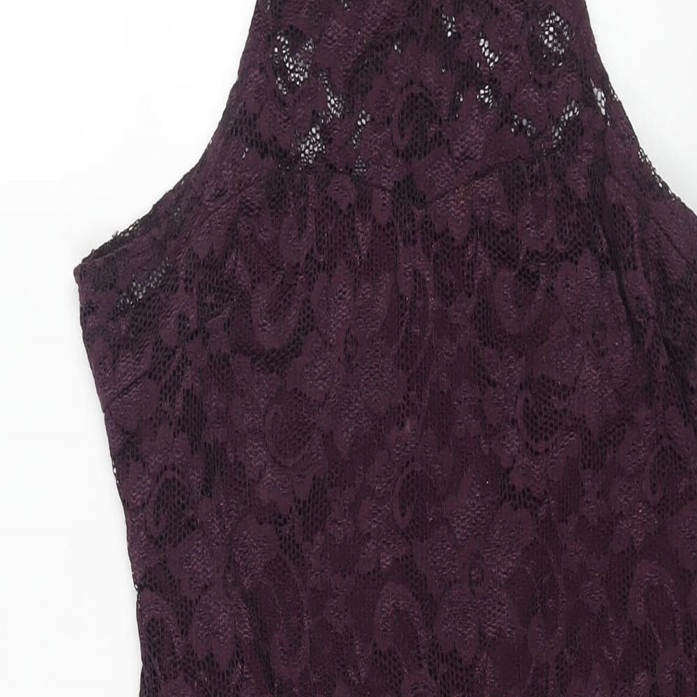 AX Paris Womens Purple Polyester Bodycon Size 12 Round Neck Zip