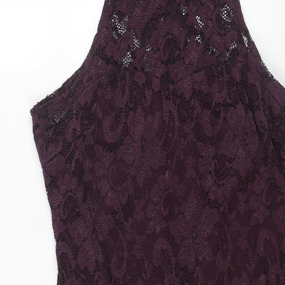 AX Paris Womens Purple Polyester Bodycon Size 12 Round Neck Zip