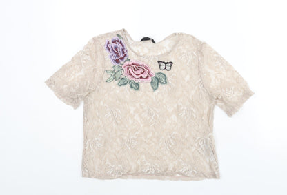 Womens UK Size 10 New Look Beige Basic Blouse