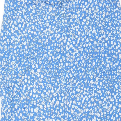 Pull&Bear Womens Blue Floral Viscose Straight & Pencil Skirt Size L Zip - Front Slit Rouched