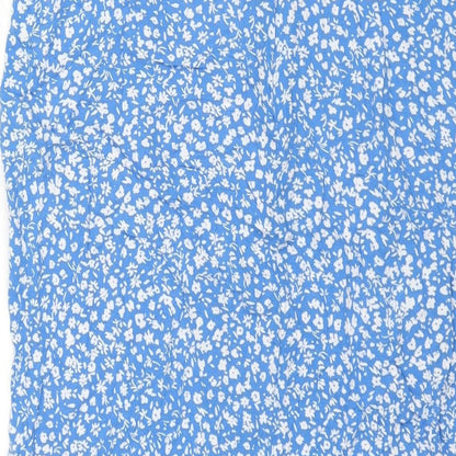 Pull&Bear Womens Blue Floral Viscose Straight & Pencil Skirt Size L Zip - Front Slit Rouched