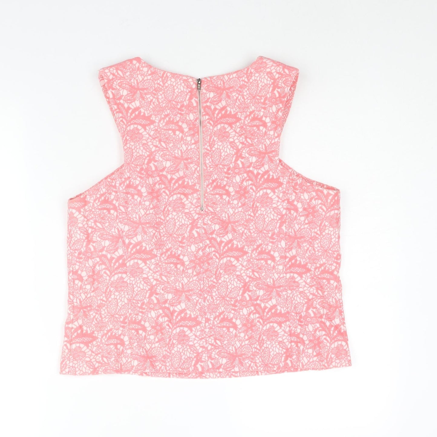 Daisy Fashions Womens Pink Geometric Polyester Camisole Blouse Size 14 Round Neck