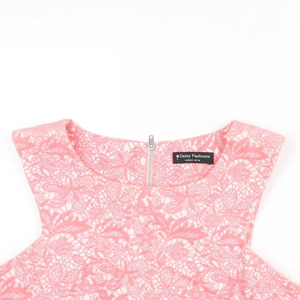 Daisy Fashions Womens Pink Geometric Polyester Camisole Blouse Size 14 Round Neck