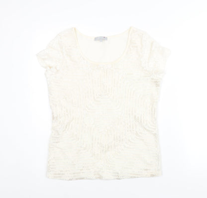 Per Una Womens Ivory Polyamide Basic Blouse Size 14 Round Neck - Textured Front