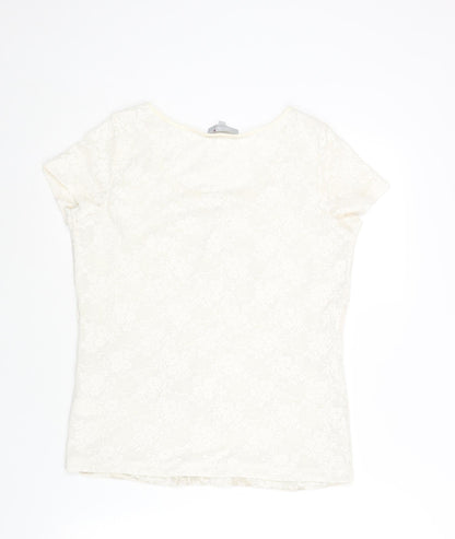 Per Una Womens Ivory Polyamide Basic Blouse Size 14 Round Neck - Textured Front