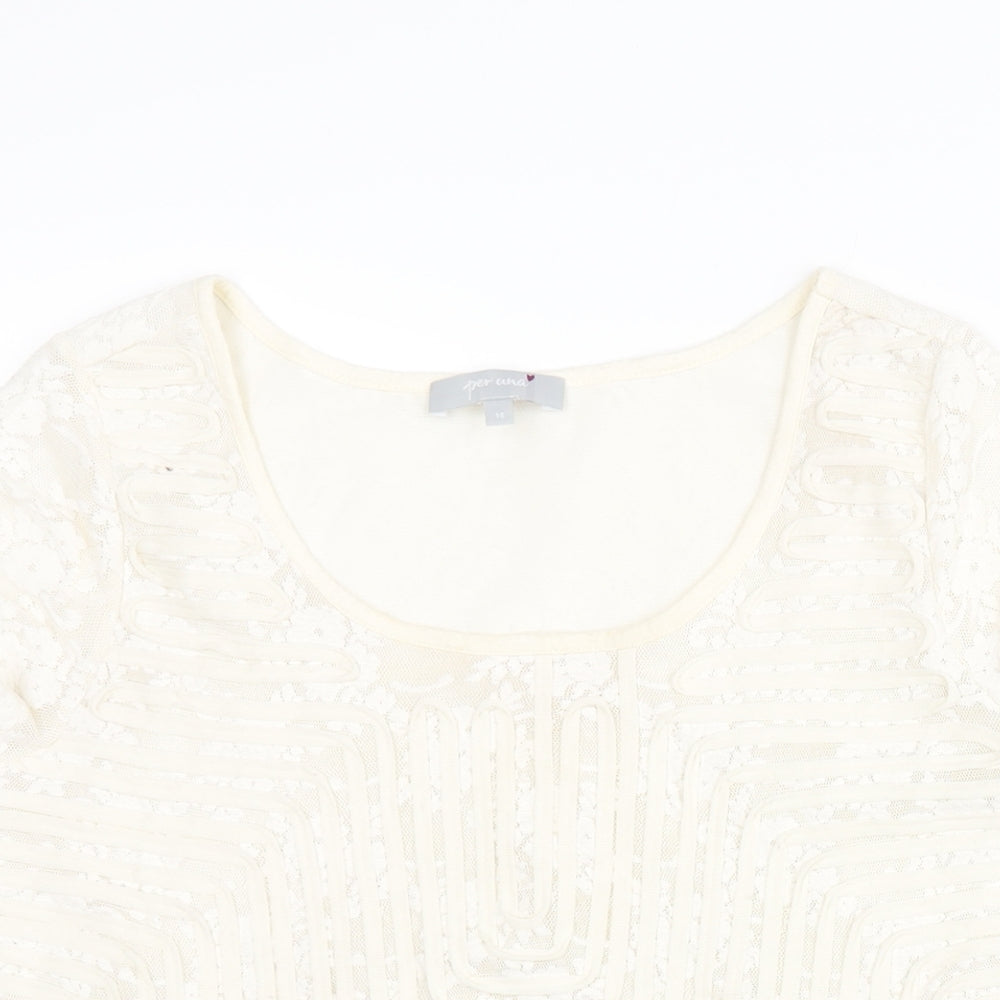 Per Una Womens Ivory Polyamide Basic Blouse Size 14 Round Neck - Textured Front