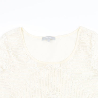Per Una Womens Ivory Polyamide Basic Blouse Size 14 Round Neck - Textured Front