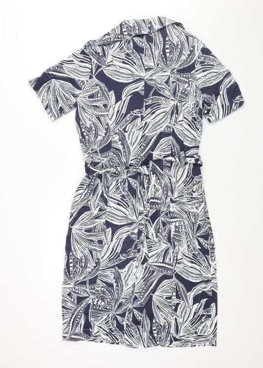 Cotswold Collections Womens Blue Geometric Cotton Shift Size 14 Collared Button - Belted