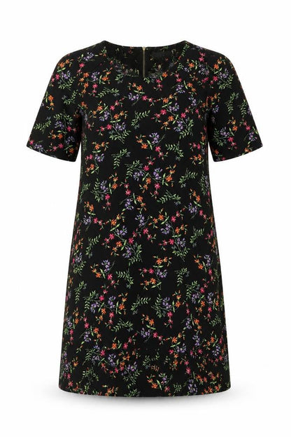 Apricot Womens Black Floral Polyester Shift Size L Round Neck Zip