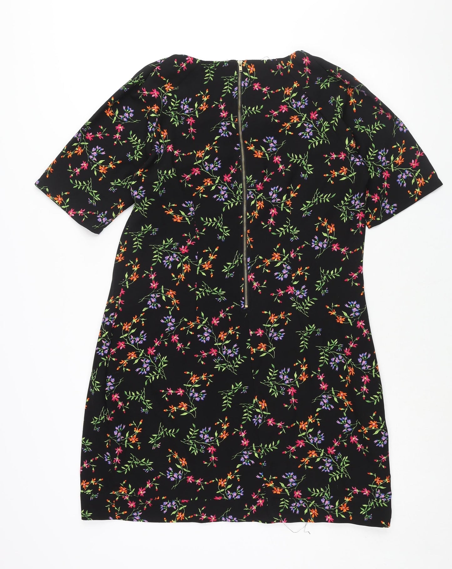 Apricot Womens Black Floral Polyester Shift Size L Round Neck Zip